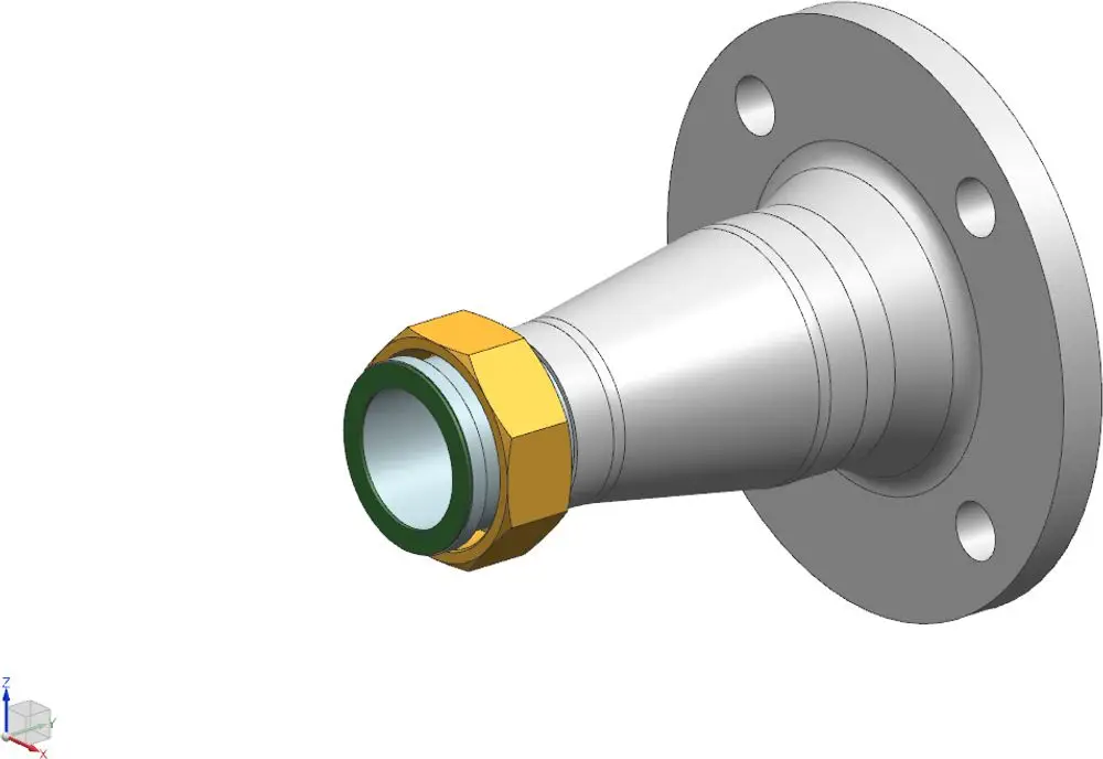 Conical Pumpenanschluss mit Flansch, Metallkörper und goldenem Anschluss, deutlich erkennbar als Bosch Installationszubehör.